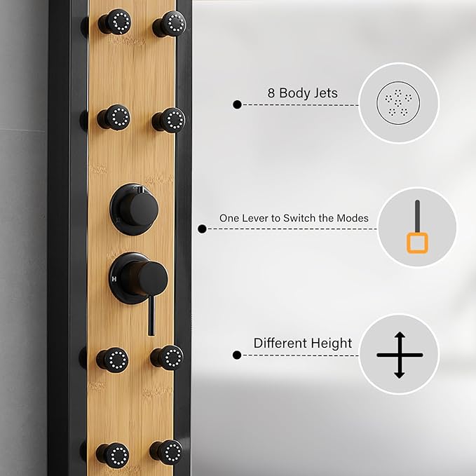 Shower Panel Tower System with Rainfall Shower Head, Wooden-style 304 Stainless Steel Shower Panels with 8 Body Massage Jets,Handheld for Home Hotel Bathroom Lavatory