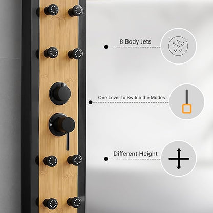 Shower Panel Tower System with Rainfall Shower Head, Wooden-style 304 Stainless Steel Shower Panels with 8 Body Massage Jets,Handheld for Home Hotel Bathroom Lavatory
