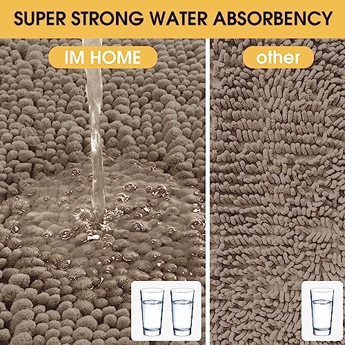 ACCUMTEK Upgrade Luxury Dark Beige Bathroom Rug Mat 48"x17", Ultra Soft Thick Absorbent Bath Mats, Non Slip Chenille Toilet Mat for Bathroom, Bedroom, Kitchen, Shower, Tub, Taupe