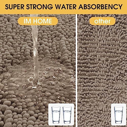 ACCUMTEK Upgrade Luxury Dark Beige Bathroom Rug Mat 32"x20", Ultra Soft Thick Absorbent Bath Mats, Non Slip Chenille Toilet Mat for Bathroom, Bedroom, Kitchen, Shower, Tub, Taupe