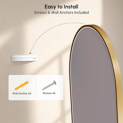 Brushed Gold Pill Oval Mirror for Bathroom 24x36 Inch | Small Vanity Mirror, Crystal-Clear HD Glass, Rust-Proof Aluminum Frame, Inner-Curved Decor for Bedroom, Entryway Renovation