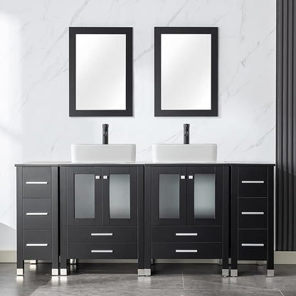 LUCKWIND 72" Double 24-in Bathroom Vanity with Sink Combo, Elegant Series with Two 12.6-in Side Cabinets, Painted Frame, Including Black Line Rectangle Sinks, Faucets Without Mirrors, Black