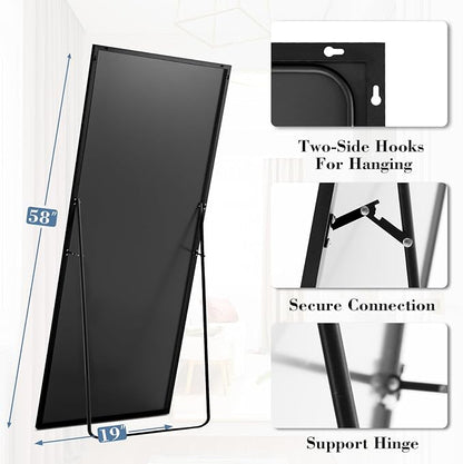 NEWBULIG Full Length Floor Mirror 58"x19", Body Standing Mirror | Wall Hanging or Leaning, Shatter-Proof Glass, Aluminum Alloy Frame with Stand, Home Decor Bedroom, Black