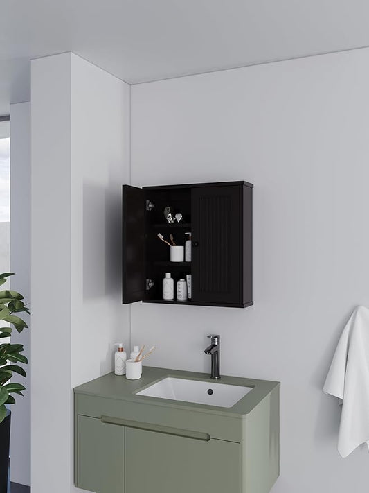 Waterproof WPC Wall-Mounted Bathroom Wall Cabinet Over The Toilet Storage Cabinet with Adjustable Shelves, Medicine Cabinet for Bathroom (Black)