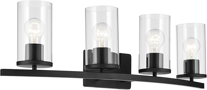 Kichler Crosby 31.25" 4-Light Vanity Light with Clear Glass in Black, for Bathroom, (31.25 x 8.75), 45498BKCLR