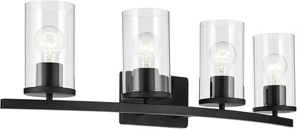 Kichler Crosby 31.25" 4-Light Vanity Light with Clear Glass in Black, for Bathroom, (31.25 x 8.75), 45498BKCLR
