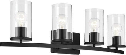 Kichler Crosby 31.25" 4-Light Vanity Light with Clear Glass in Black, for Bathroom, (31.25 x 8.75), 45498BKCLR