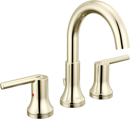 Delta Trinsic Polished Nickel Bathroom Faucet 3 Hole, 8 Inch Widespread Bathroom Sink Faucet for Vanity, Metal Push-Pop Drain Assembly, Polished Nickel 3559-PNMPU-DST
