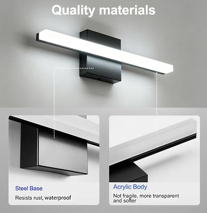 Bathroom Light Fixtures Over Mirror , 16 Inch Modern LED Bathroom Vanity Light , Small lampara para baño IP44 Bath Wall Sconces for Restroom, 6000K Cool White Light Not Dimmable
