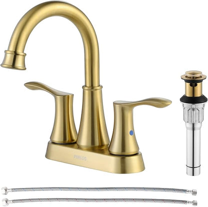 PARLOS Swivel Spout 2-Handle Bathroom Faucet Brushed Gold with Pop-up Drain & Supply Lines, Demeter 1362708