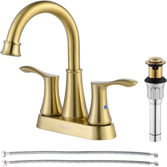 PARLOS Swivel Spout 2-Handle Bathroom Faucet Brushed Gold with Pop-up Drain & Supply Lines, Demeter 1362708