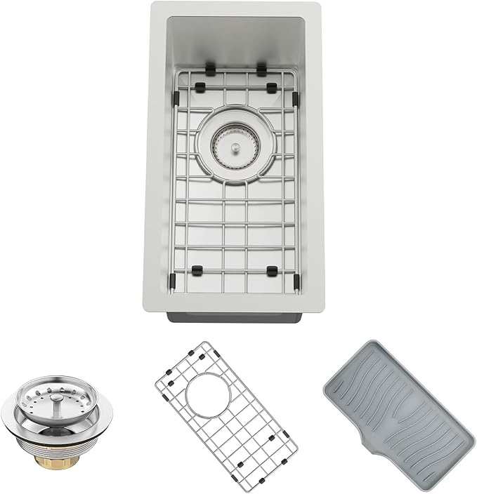 10x18In Stainless Steel Kitchen And Bar Sink, Undermount, Single Bowl | Small Kitchen And Bar Sink Set, Include SS Grid,Silicone Mat And Drain Assembly, Ideal Choice For Small Space