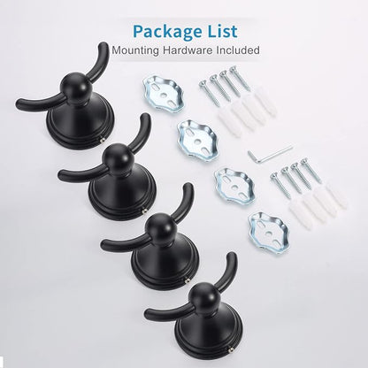 FILTA Bathroom Towel Hooks, Matte Black Robe & Towel Hooks for Wall Mounted, Traditional Towel and Robe Hooks for Hanging Towels, Bath Towel Holder for Shower (4 Pack)