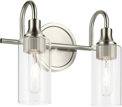 Kichler Kavi 12.5" 2-Light Vanity Light with Clear Glass in Brushed Nickel, Damp Rated, for Bathroom, Powder Room, Over a Mirror, (12.5" W x 10" H), 55210NI