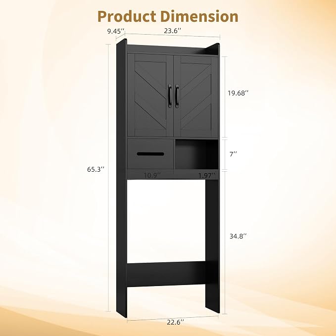 GarveeHome Over the Toilet Storage, Anti-Tip, Adjustable Shelf, Black | Bathroom Cabinet, Toilet Paper Holder, Sturdy Build, for Bathroom Restroom Laundry