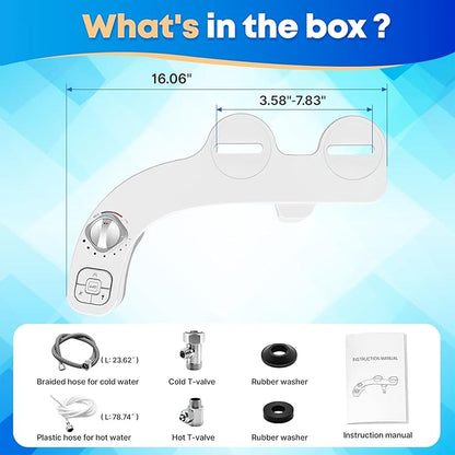 Bidet Attachment for Toilet,Hot and Cold Water Ultra-Thin Non-Electric Bidet, Dual Self-Cleaning Nozzles, Adjustable Water Pressure, Knob Control for Water Flow & On/Off, Fits Most Standard Toilets