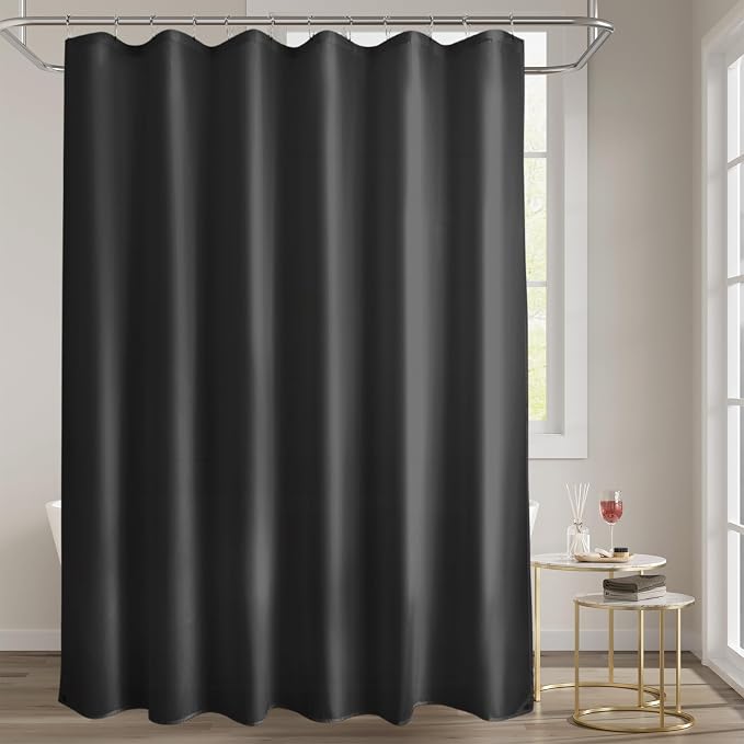 Titanker Fabric Shower Curtain Liner Washable with 2 Magnets, 70 x 72 Inches, Waterproof, Soft Fabric, Lightweight Polyester, Black
