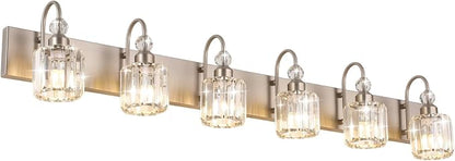 Ralbay Crystal Brushed Nickel Vanity Light for Bathroom 6 Light Modern Bathroom Lighting Fixtures Over Mirror