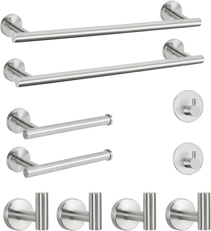 NearMoon Bathroom Hardware Set SUS 304 Thicken Stainless Steel-Towel Bar Set Include 16" Towel Rod, Toilet Paper Holder, Multifunctional Hooks Bathroom Accessories (Brushed Nickel, 10 Pcs)