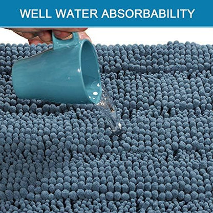 H.VERSAILTEX Bath Mats for Bathroom Non Slip Extra Thick Chenille Striped Bath Rug 24" x 36" Absorbent Non Skid Fluffy Soft Shaggy Rugs Washable Plush Mats for Indoor, Bath Room, Tub - Stone Blue