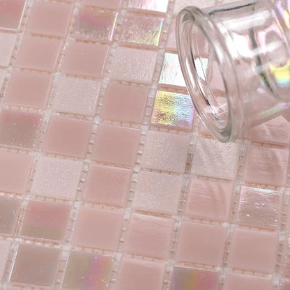 11.5 sq.ft Rainbow Pink Glass Mosaic Tile for Bathroom, Pool, Backsplash | Waterproof Wall & Floor Tile. Heat & frost resistant outdoors. Mesh-mounted easy install. Use any grout. Easy clean. 10pcs.