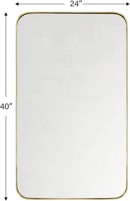 GRACTO 24x40'' Brushed Gold Metal Framed Bathroom Mirror for Wall in Stainless Steel Rounded Rectangular Bathroom Vanity Mirrors Wall Mounted