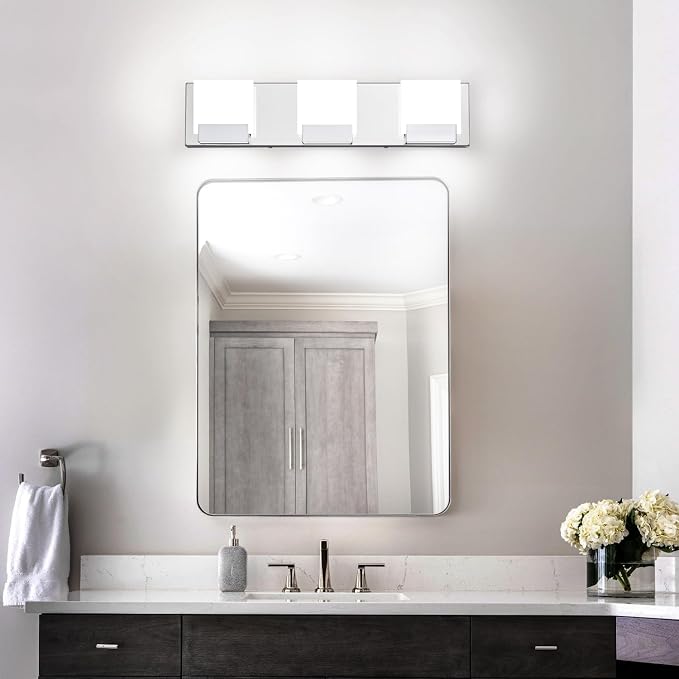 Chrome Bathroom Vanity Lights - 3 Light Modern Bathroom Light Fixtures - LED Vanity Lighting Fixtures 6000K Cool Whtie