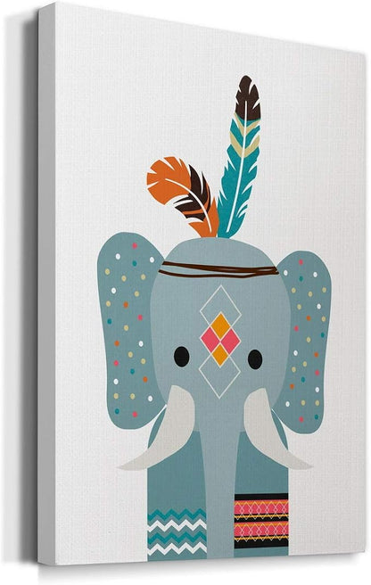 Renditions Gallery Animal Canvas Wall Art Home Paintings & Prints Blue Baby Elephant Animated Modern Wall Hanging Decorations Artwork for Bedroom Living Room Office Kitchen - 32"x48" LT02
