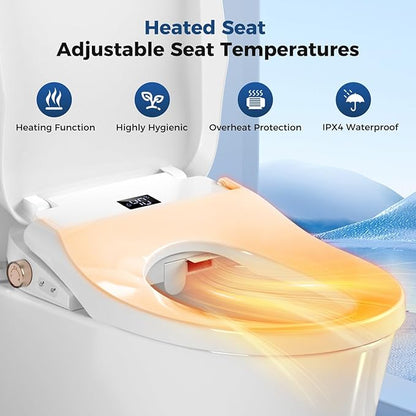 Bidet Toilet Seat, Electric Smart Heated Toilet Seat, Feminine & Front Rear Wash, Instant Warm Water & Dryer, Self-Clean Nozzle, Soft Closed Toilet Lid, Wireless Remote Night Light Elongated