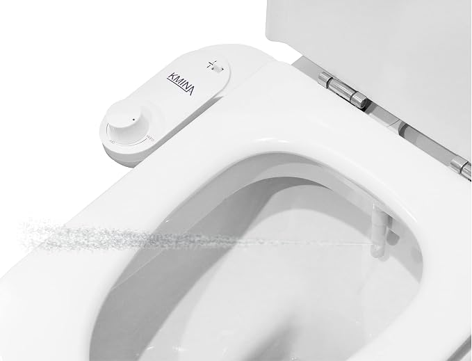 KMINA Toilet Bidet Attachment, Self-Cleaning Nozzle, Fresh Water Non-Electric, Adjustable Water Pressure, Rear Wash, White