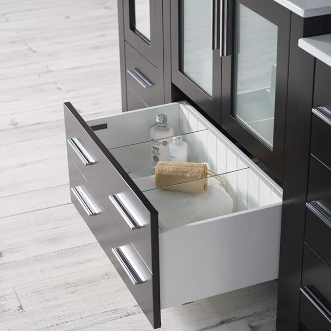 Blossom 102" Double Bathroom Vanity Set with 2 Linen Towers & Side Cabinet - Solid Wood Master Suite Furniture - Espresso Finish, Dual Ceramic Sinks, Soft-Close Storage - High-End Modular Collection