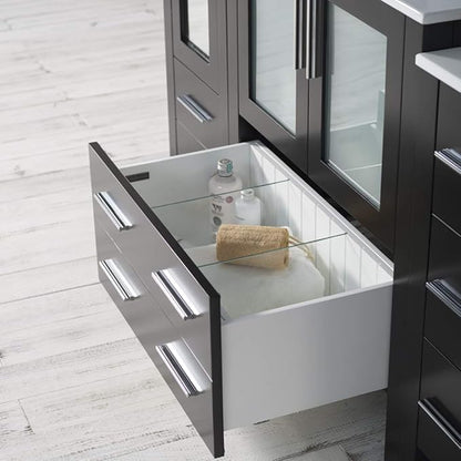 Blossom 102" Double Bathroom Vanity Set with 2 Linen Towers & Side Cabinet - Solid Wood Master Suite Furniture - Espresso Finish, Dual Ceramic Sinks, Soft-Close Storage - High-End Modular Collection