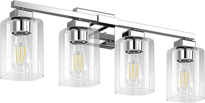 BesLowe 4-Light Bathroom Light Fixtures, Modern Chrome Bathroom Vanity Light, Bathroom Lighting Fixtures Over Mirror, Matte Chrome Bathrom Wall Lamp, Wall Lights for Living Room Bedroom Hallway