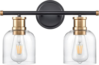 Modern Wall Sconce Lights 2 Lights Matte Black Bathroom Lighting with Clear Glass Shades Antique Brass Vintage Vanity Light Fixtures