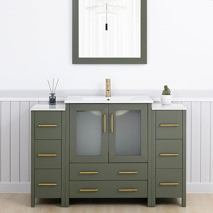 Vanity Art 54 Inch Under Mount Single Sink Bathroom Vanity Cabinet with 1 Mirror, Ceramic Top Bathroom Cabinet Compact Set with 8 Dovetail Storage Drawers and Golden Brushed Handles, VA3030-54-VG