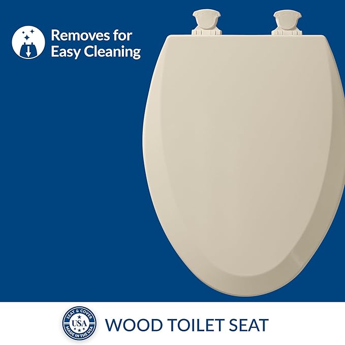 Bemis 1500EC 146 Almond Elongated Molded Wood Toilet Seat with Easy-Clean & Change Hinge (Pack of 2)