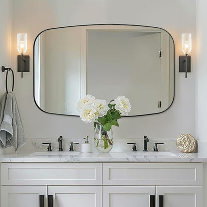 30x40” Black Bathroom Mirror, Oblong Vanity Mirror with Stainless Steel Metal Frame, Matte Black Oval Mirror for Over Sink, Modern Anti Rust Wall Mounted
