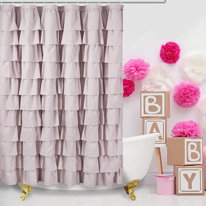 Mauve Shower Curtain for Bathroom, 72 W x 84 H, Cascading Tiered Ruffles | Coquette Feminine Aesthetic, 72x84, Soft Microfiber Fabric, 12 Hooks Inclouded, Machine Washable, Apartment Bathroom Upgrade