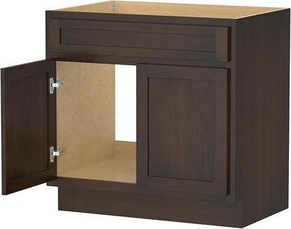 HomeBeyond 33 Inch Bathroom Vanity Base Only, Single Vanity Cabinet with Double Soft Closing Door, Composable Floor Mount Cabinets Without Top, Rustic Brown