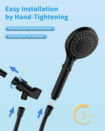 FASDUNT Shower Head with Handheld, High Pressure Showerhead with Hose Black | 80" Extra Long Stainless Steel Hose & Adjustable Bracket, Shower Heads with ON/OFF Switch for Pets Bath