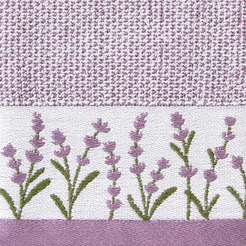 SKL Home Lavender Border Hand Towel Set-2pc, 100% Turkish Cotton, Purple
