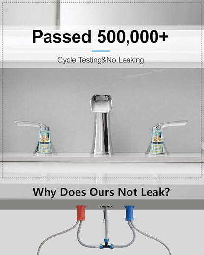 Fapully Chrome Bathroom Faucet 3 Hole, Waterfall 8 Inch Widespread Bathroom Sink Faucet with Pop-up Drain, Two-Handle Faucets for Bathroom Sink