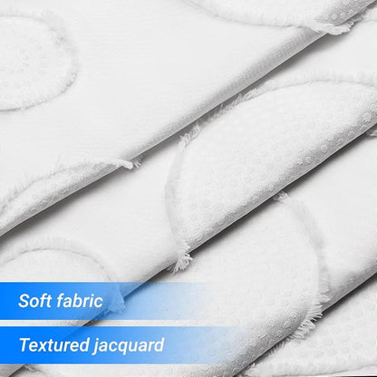 Waterproof Fabric Shower Curtain for Bathroom - Washable, 72"x72", Boho Style, Textured Jacquard, Hotel Quality, Ruffled, 12 Metal Hooks, Ivory White