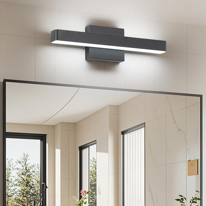 LED Modern Bathroom Vanity Light Fixtures (16-Inch, Cool White 6000K), Modern Acrylic Bathroom Wall Lighting Fixtures for Bathroom Over Mirror, Matte Black