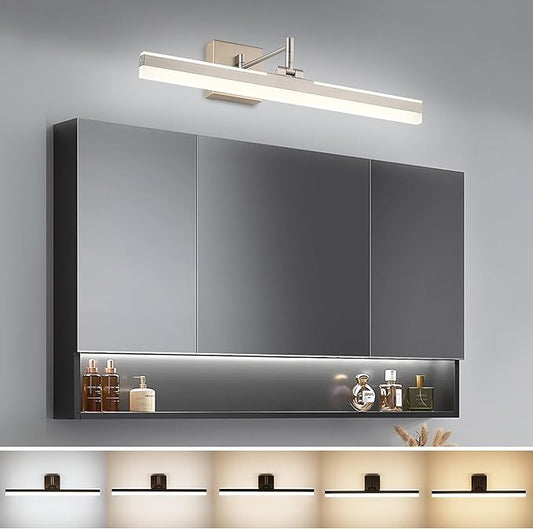 Modern LED Vanity Light Fixture,Brushed Nickel 23.6‘’ 5CCT DimmableAdjustable & Rotatable Bathroom Light Fixture Above Mirror, Wall Sconce
