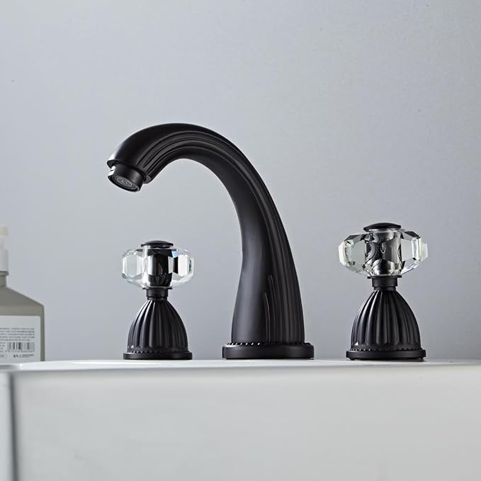 Black Bathroom Faucet Morden Three Holes Widespread 2 Crystal Handle Bathroom Sink Faucets Vintage Lavatory Vanity Faucet