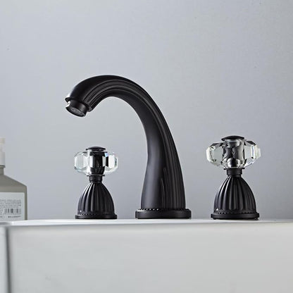 Black Bathroom Faucet Morden Three Holes Widespread 2 Crystal Handle Bathroom Sink Faucets Vintage Lavatory Vanity Faucet