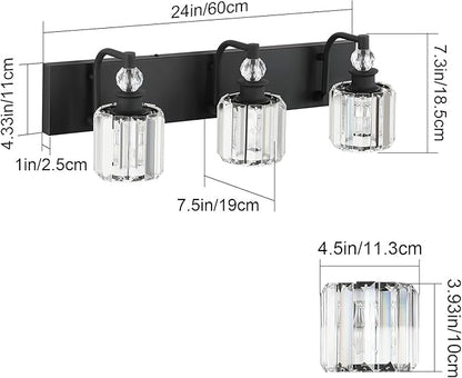 Ralbay Black Crystal Bathroom Lights Fixtures 3 Light Crystal Bathroom Vanity Lights Fixtures Over Mirror Modern Matte Black Bath Wall Lights