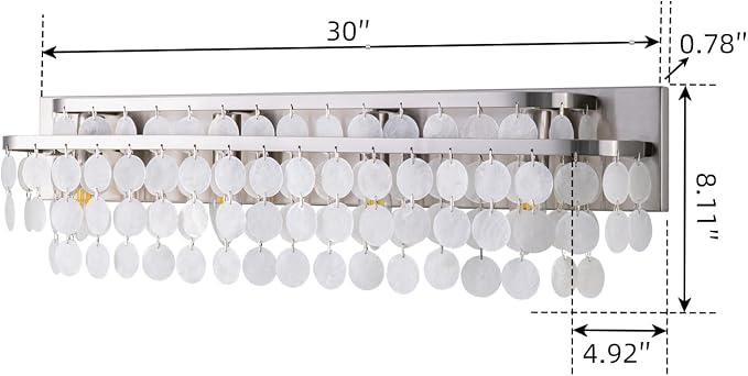 TOCHIC Bathroom Vanity Light with Natural Capiz Shell Shade, Brushed Nickel Coastal 4 Lights Vanity Light, Modern Wall Mount Lighting Fixture for Mirror Cabinets, Powder Room, Bedroom Living Room 30”W