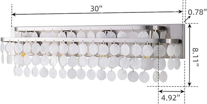 TOCHIC Bathroom Vanity Light with Natural Capiz Shell Shade, Brushed Nickel Coastal 4 Lights Vanity Light, Modern Wall Mount Lighting Fixture for Mirror Cabinets, Powder Room, Bedroom Living Room 30”W